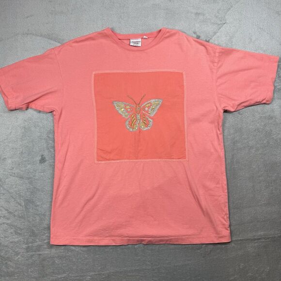 Johnny Was Shirt Women’s OS Orange Cotton Crew Short Sleeve Embroidered Boho - Picture 2 of 10